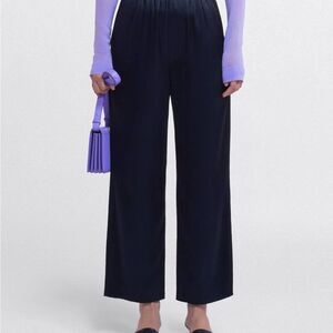 Nanushka Navy Wide Leg Satin Pants High-Waisted Size L